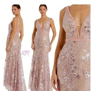 Mac Duggal Pink Beaded Formal Gown NWT 12